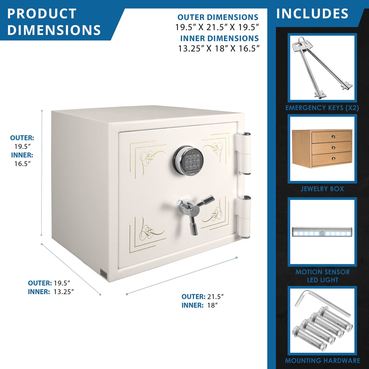 Keypad Fire-Resistant Jewelry Safe – 1.91 Cu. Ft. | White