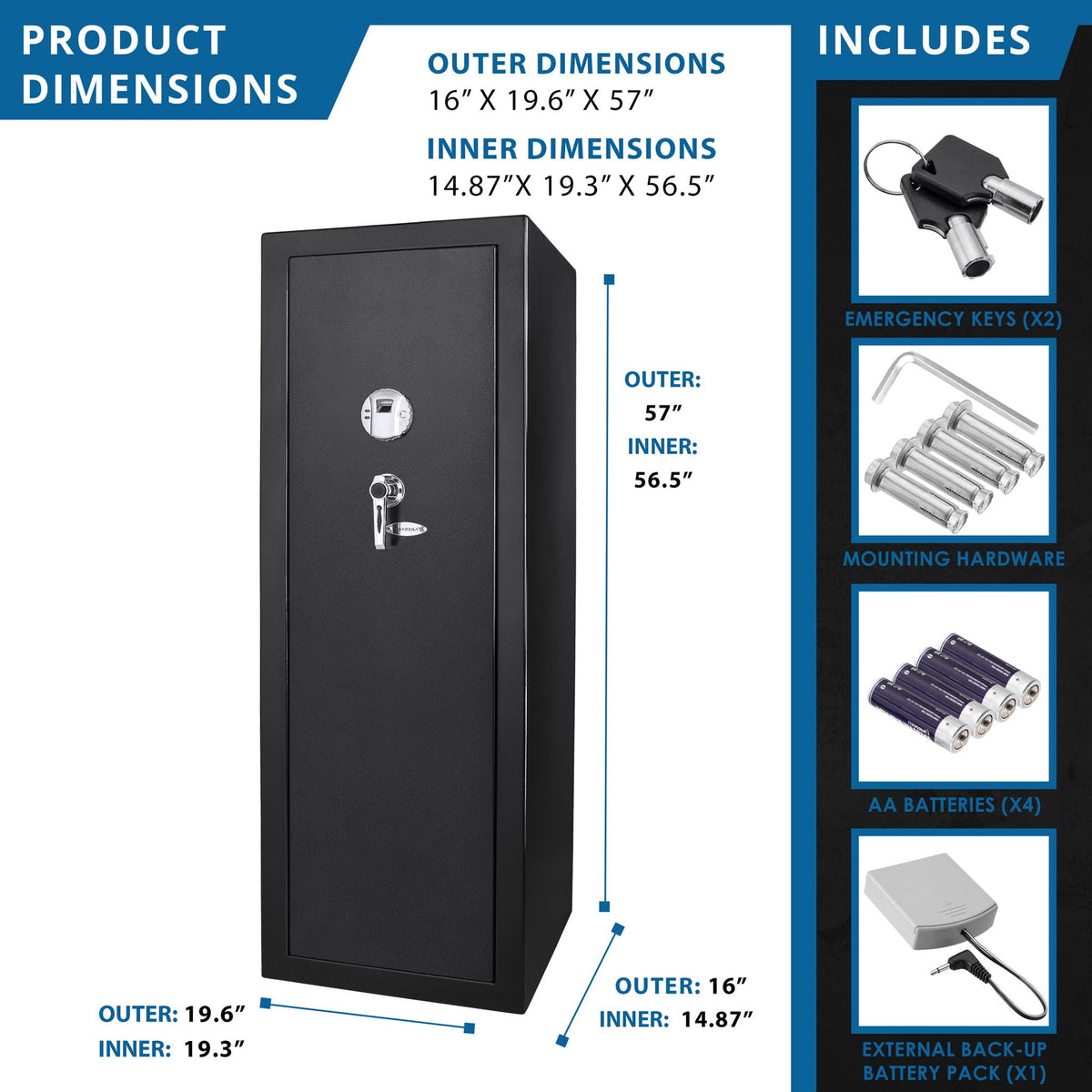 9.33 Cubic Ft Tall Biometric Rifle Safe with Quick Access - Black