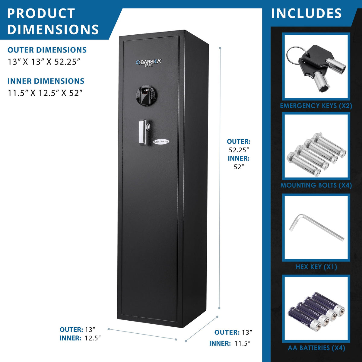 Biometric Keypad Rifle Safe with Electronic Lock - Black