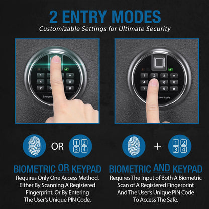 2.02 cu ft Biometric Keypad Fire Resistant Safe with Fingerprint Access - Black
