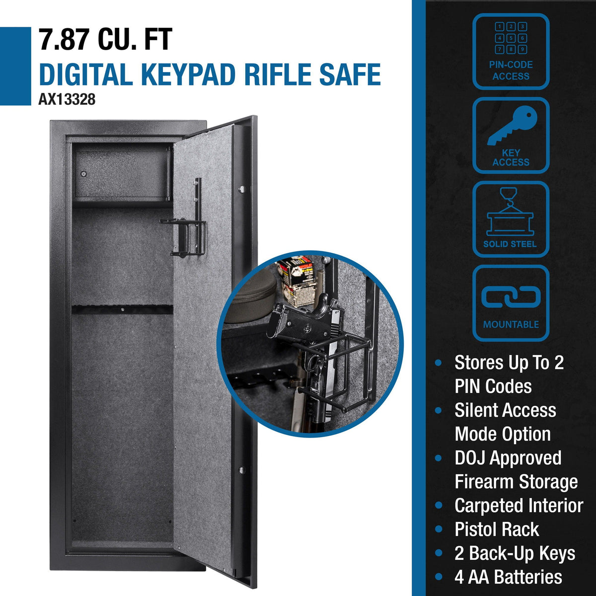 7.87 Cubic Ft Keypad Rifle Safe with Electronic Lock - Black