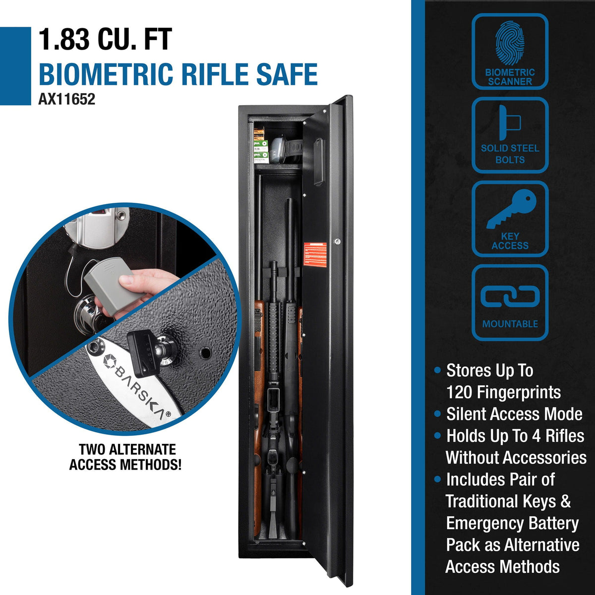 Biometric Rifle Safe with Fingerprint Access – Black