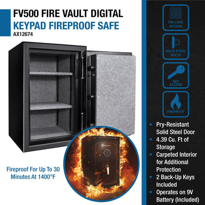 BARSKA FireVault Digital Keypad Fire-Resistant Safe | FV400 &amp; FV500 – Black