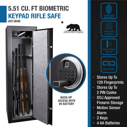 5.51 Cubic Ft Biometric Keypad Riflesafe - Black
