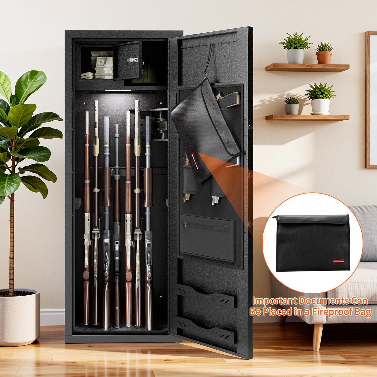 Biometric Long Gun Security Cabinet – Fingerprint &amp; Keypad Access | Black