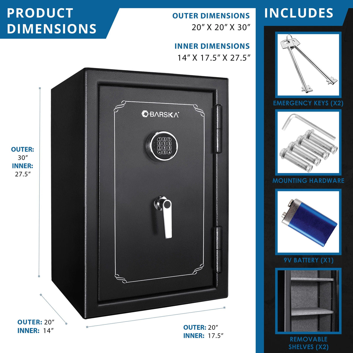 BARSKA FireVault Digital Keypad Fire-Resistant Safe | FV400 &amp; FV500 – Black