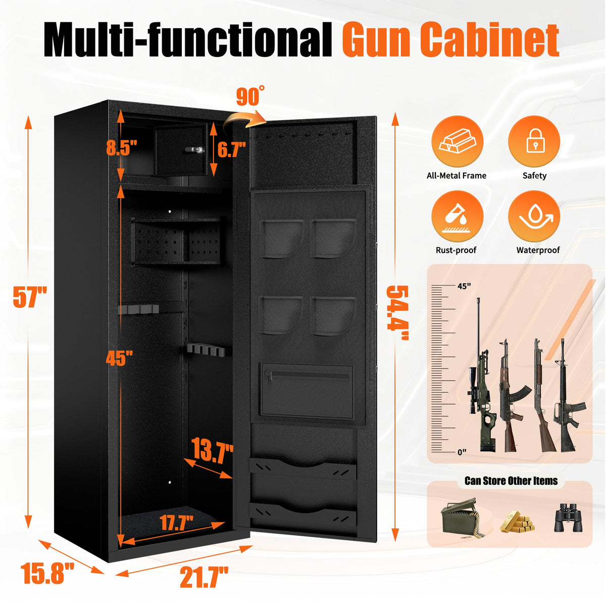 Biometric Long Gun Security Cabinet – Fingerprint &amp; Keypad Access | Black