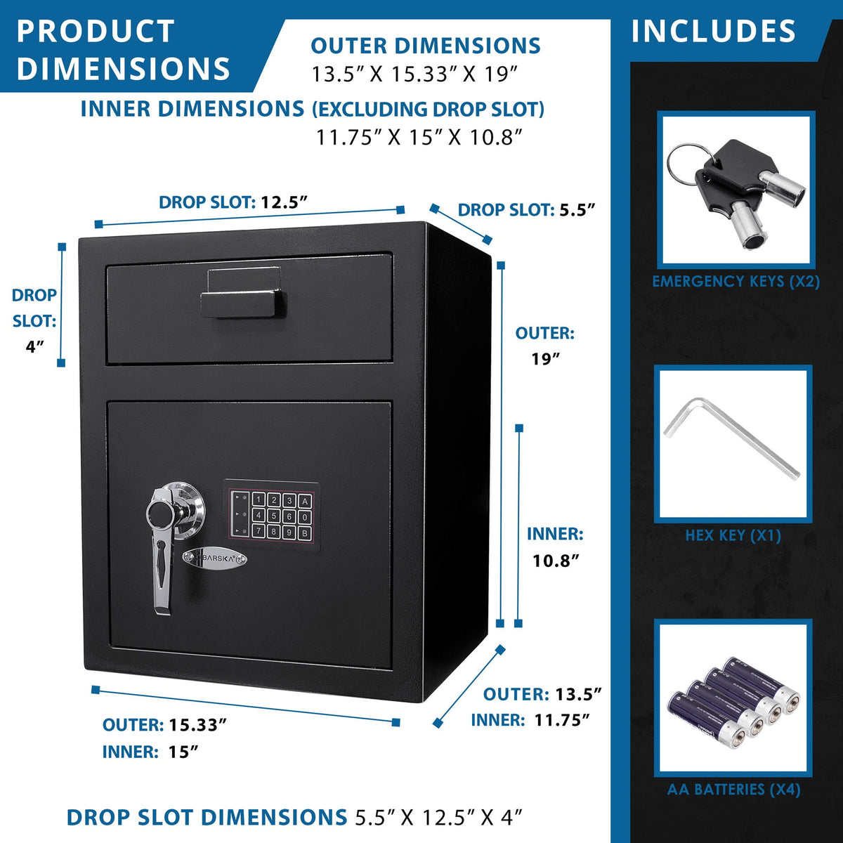 Durable Keypad Depository Safe with Dual PIN Access - Black