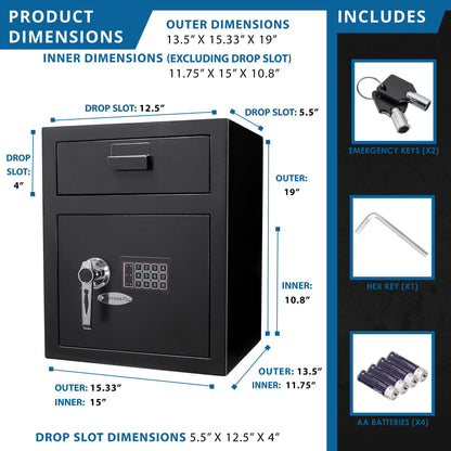 Durable Keypad Depository Safe with Dual PIN Access - Black