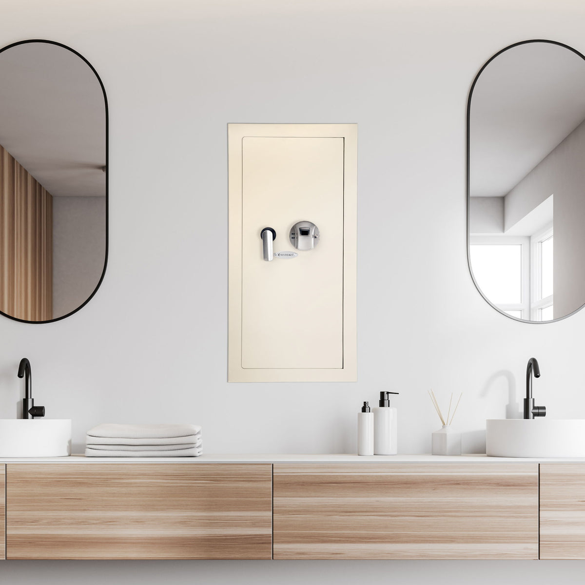 Beige Biometric Wall Safe with Fingerprint Access - Durable Steel