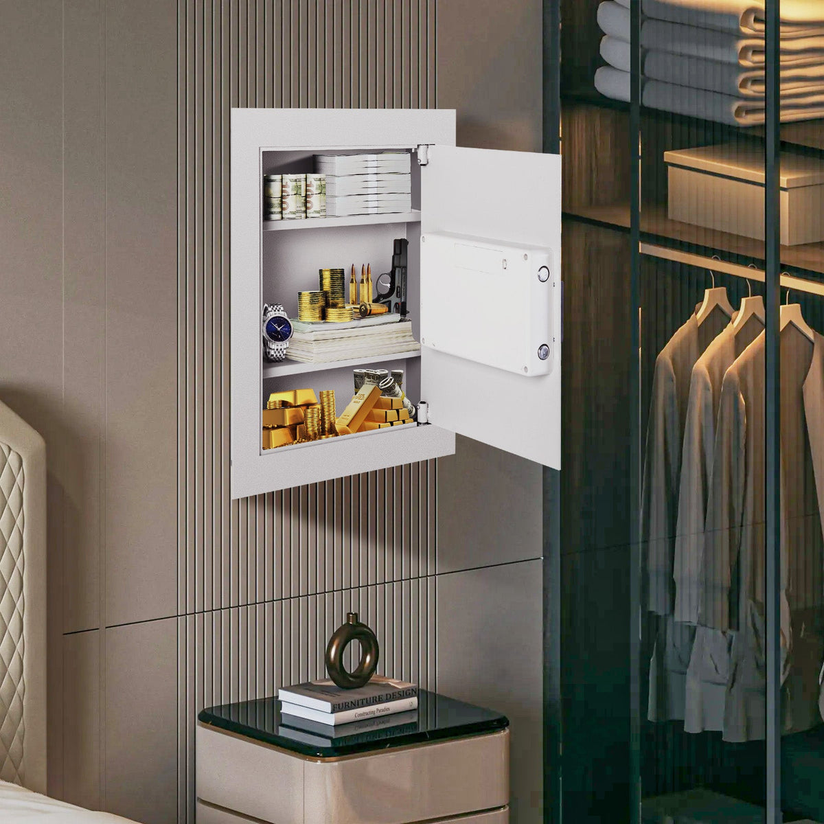 Digital Recessed Wall Safe with Electronic Keypad – Black or White