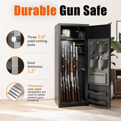 Biometric Long Gun Security Cabinet – Fingerprint &amp; Keypad Access | Black