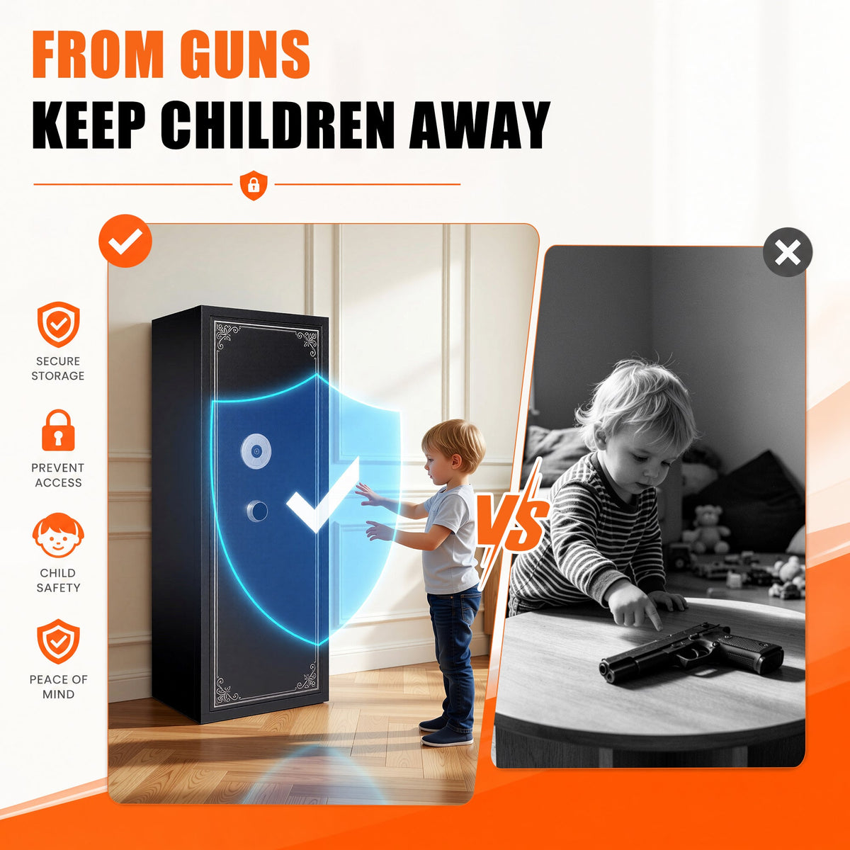 Biometric Long Gun Security Cabinet – Fingerprint &amp; Keypad Access | Black