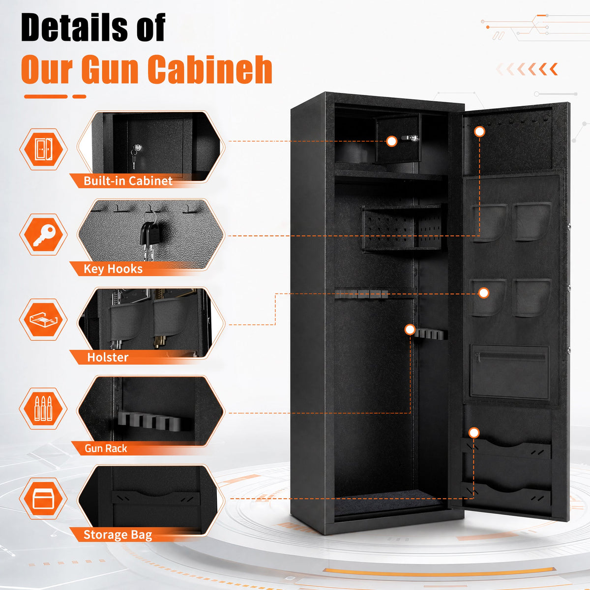 Biometric Long Gun Security Cabinet – Fingerprint &amp; Keypad Access | Black