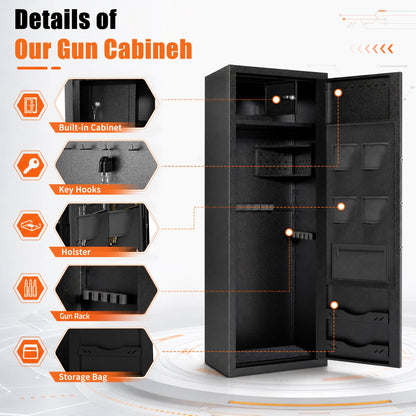 Biometric Long Gun Security Cabinet – Fingerprint &amp; Keypad Access | Black