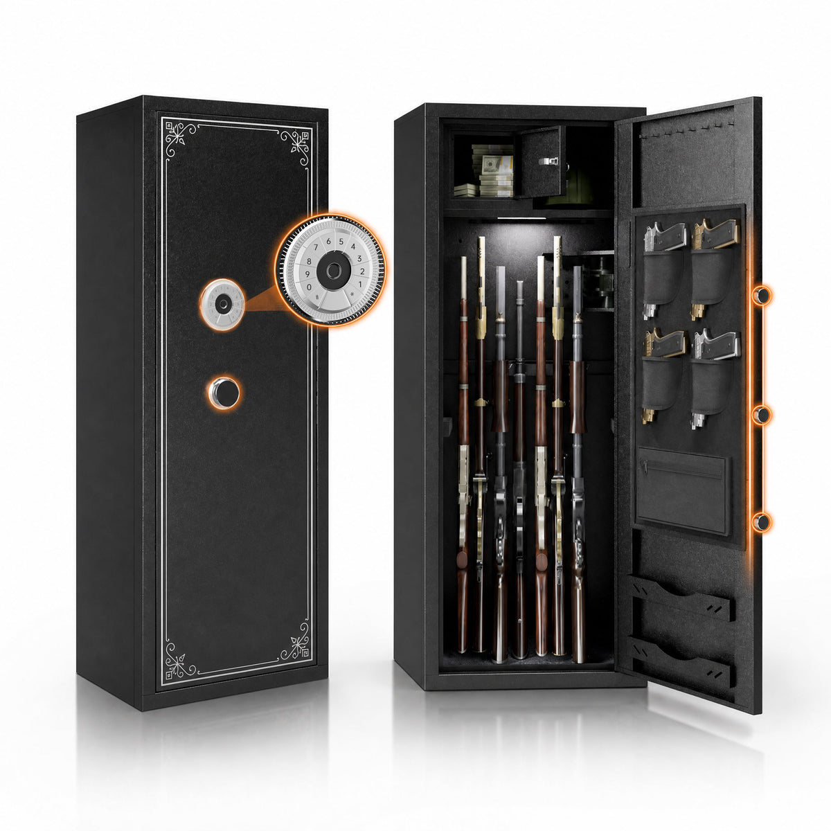 Biometric Long Gun Security Cabinet – Fingerprint &amp; Keypad Access | Black