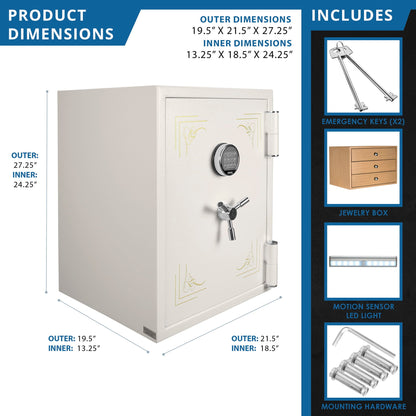 Keypad Fire-Resistant Jewelry Safe – 2.75 Cu. Ft. | White