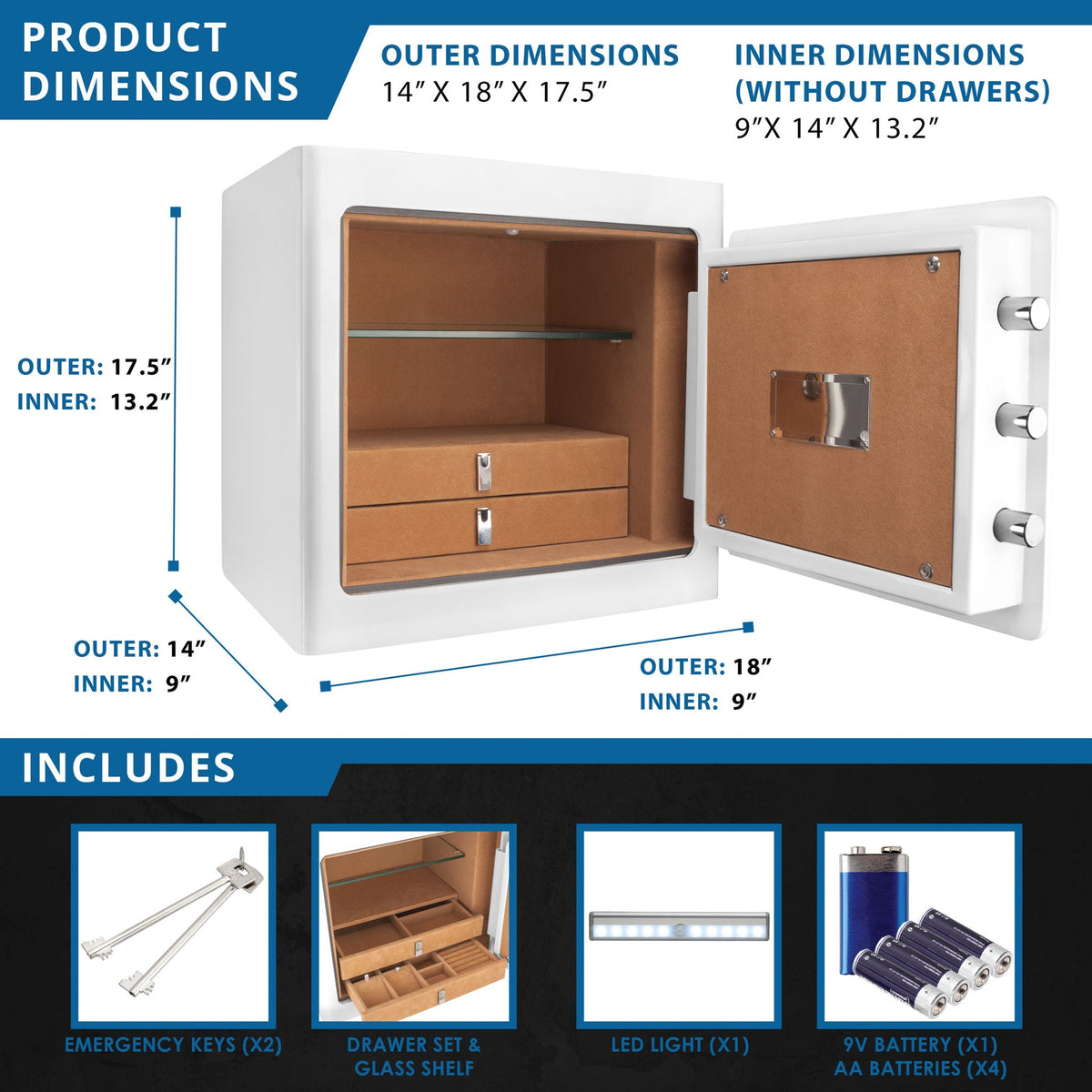 BARSKA 1.01 Cu. Ft. Keypad Fire-Resistant Jewelry Safe – White or Black