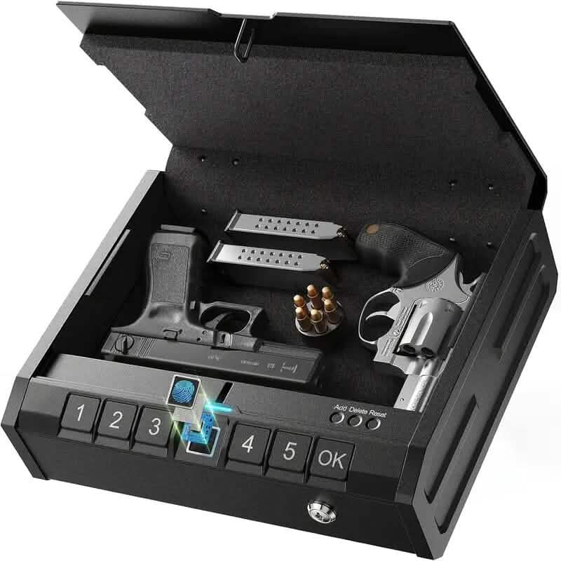 Portable Biometric Handgun Safe with Fingerprint, Keypad &amp; Key Access