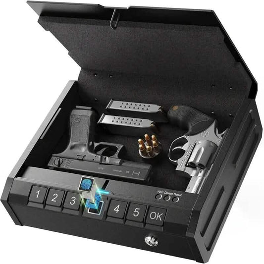 Portable Biometric Handgun Safe with Fingerprint, Keypad &amp; Key Access