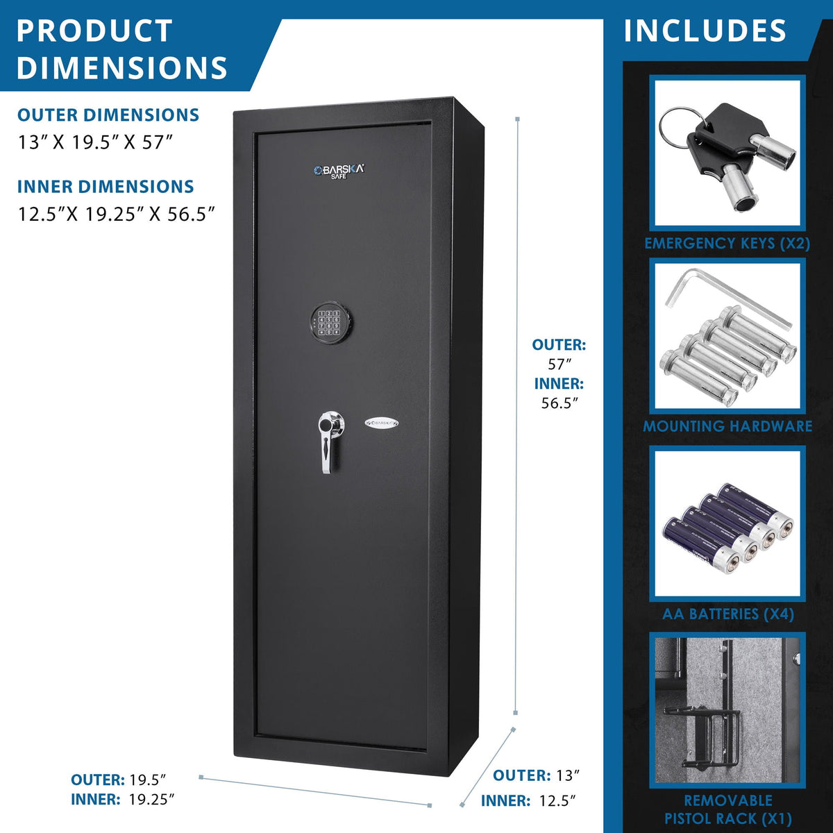 7.87 Cubic Ft Keypad Rifle Safe with Electronic Lock - Black