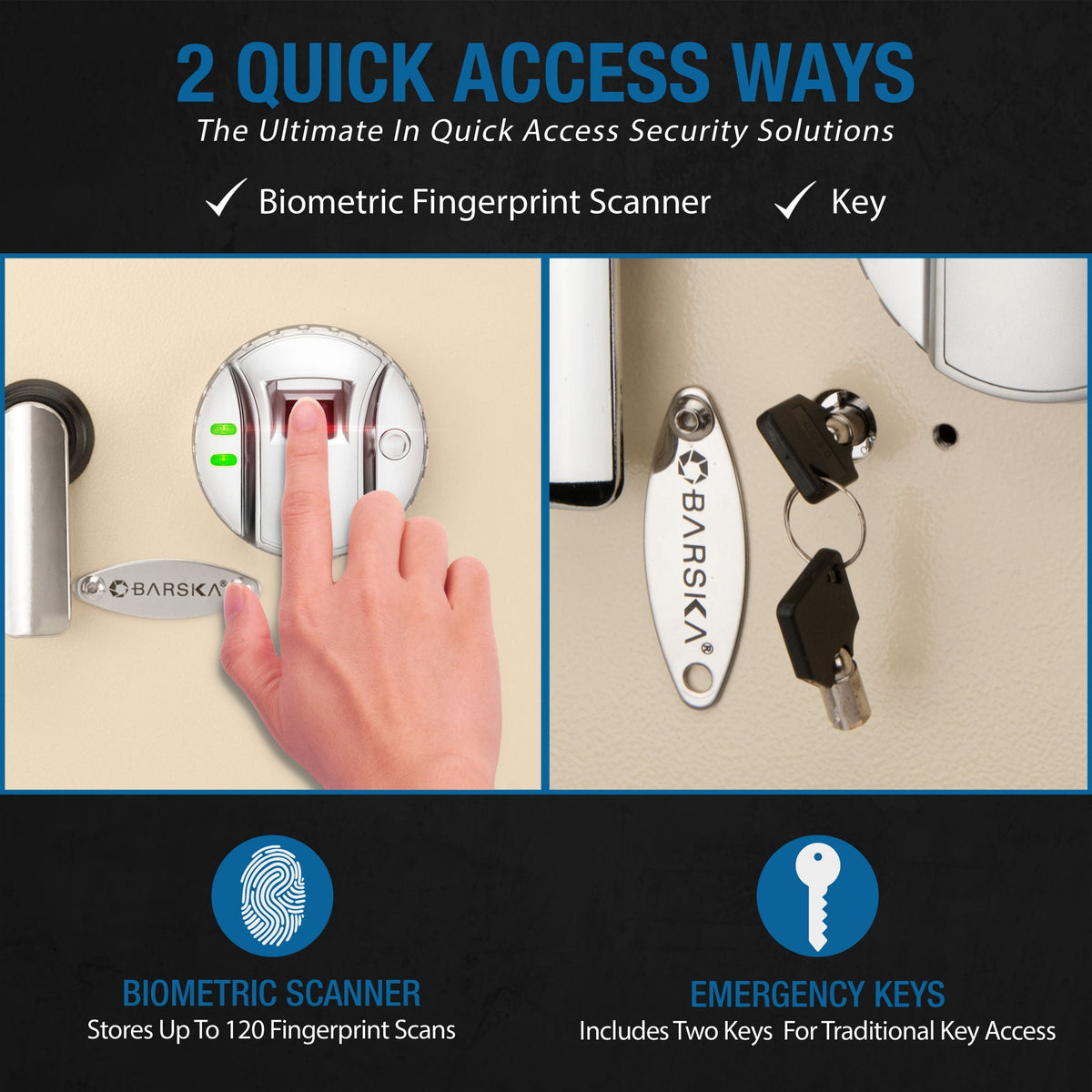 Beige Biometric Wall Safe with Fingerprint Access - Durable Steel
