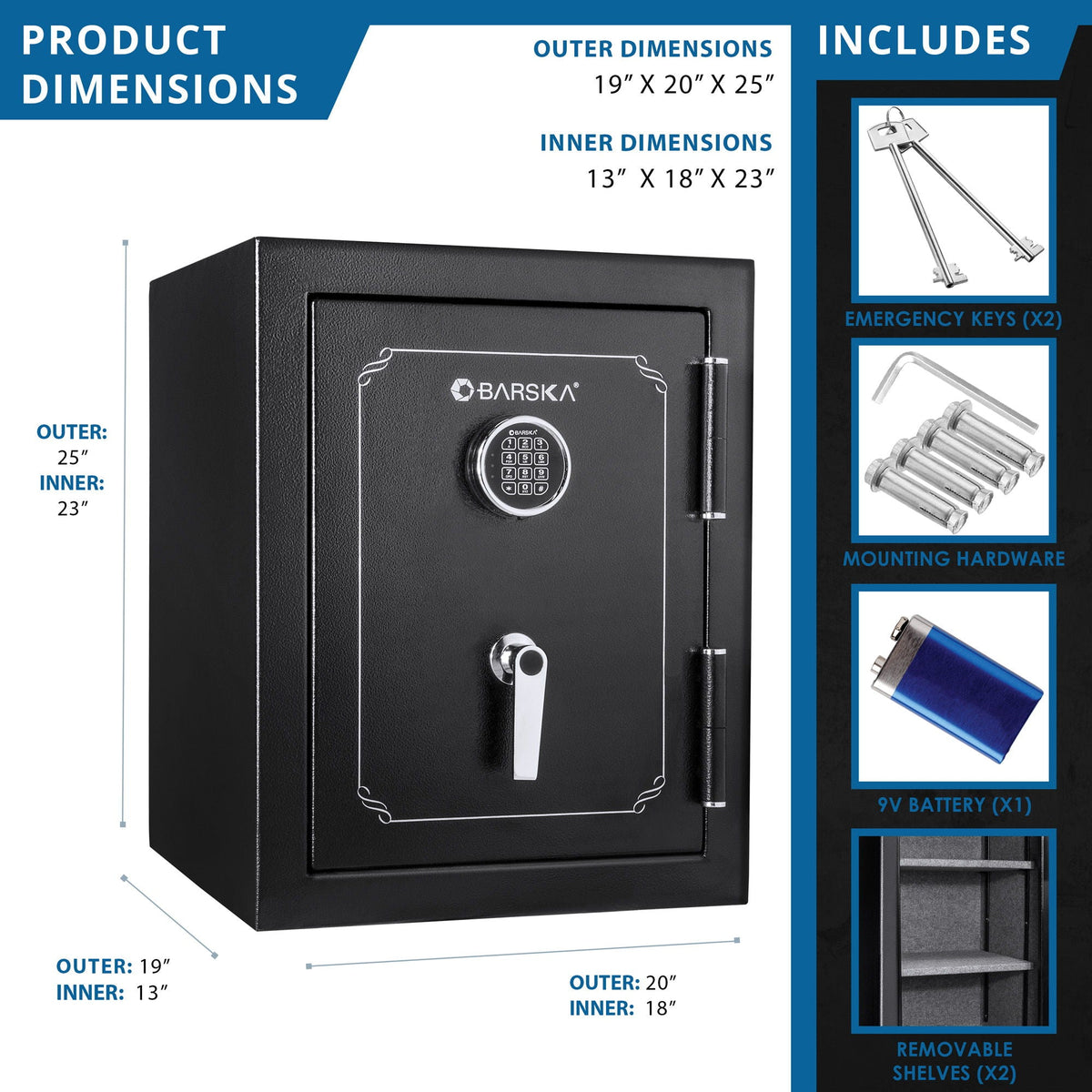 BARSKA FireVault Digital Keypad Fire-Resistant Safe | FV400 &amp; FV500 – Black