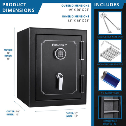 BARSKA FireVault Digital Keypad Fire-Resistant Safe | FV400 &amp; FV500 – Black