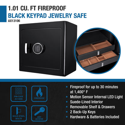 BARSKA 1.01 Cu. Ft. Keypad Fire-Resistant Jewelry Safe – White or Black