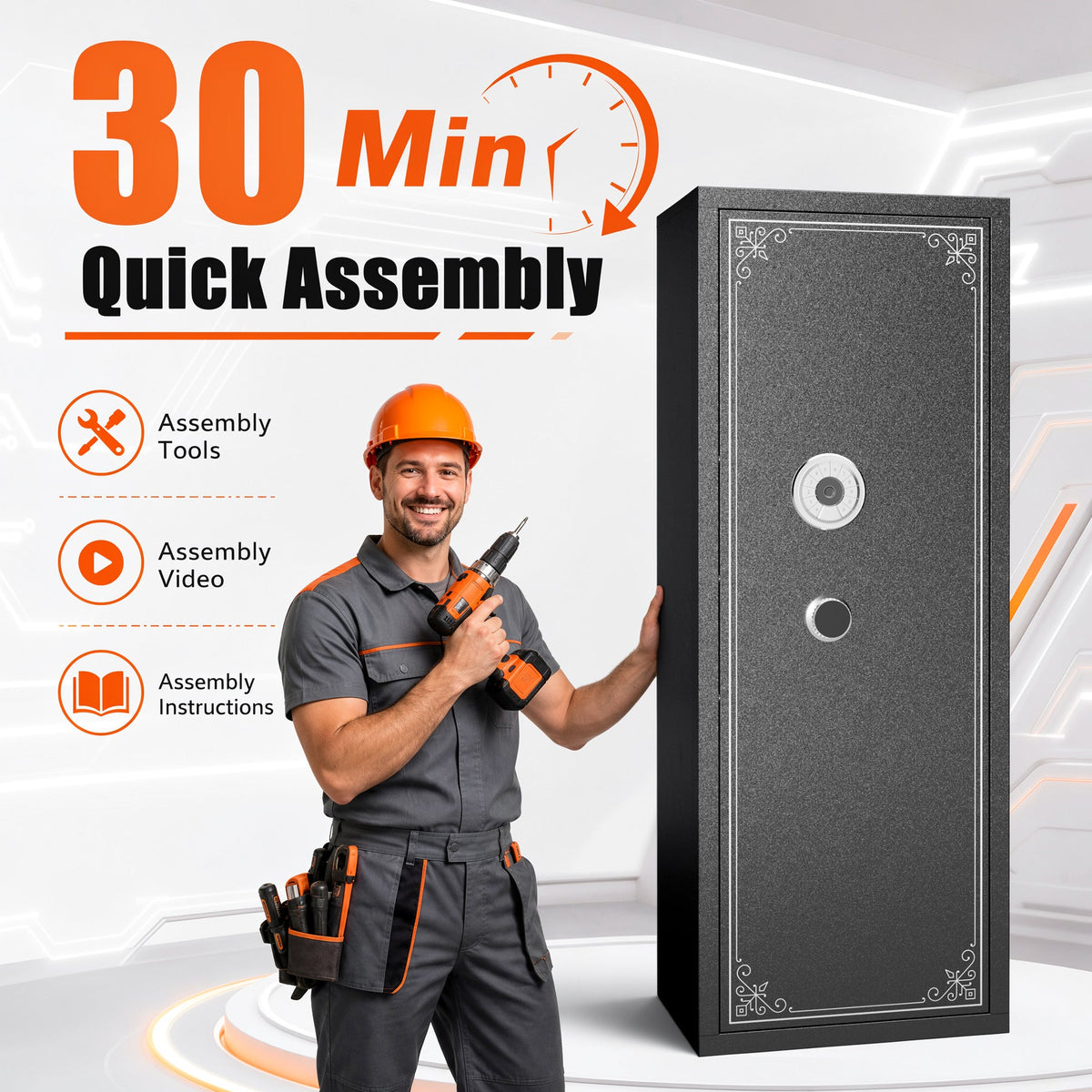 Biometric Long Gun Security Cabinet – Fingerprint &amp; Keypad Access | Black