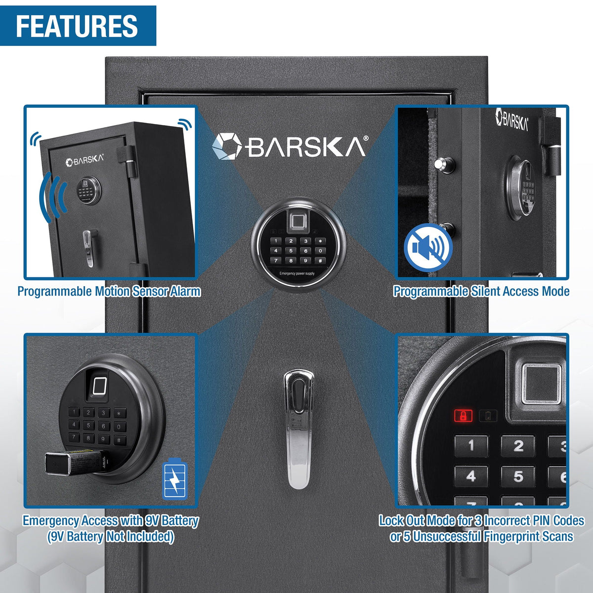 2.02 cu ft Biometric Keypad Fire Resistant Safe with Fingerprint Access - Black