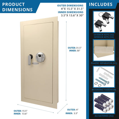Beige Biometric Wall Safe with Fingerprint Access - Durable Steel